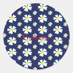 White Flower Pattern Thunder_Cove  Classic Round Sticker