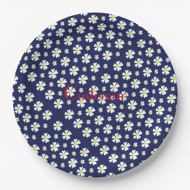 White Flower Pattern Thunder_Cove  Paper Plate (Front)