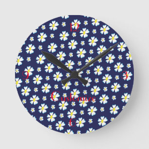 White Flower Pattern Thunder_Cove Round Clock