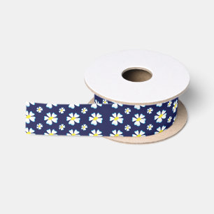 White Flower Pattern Thunder_Cove Satin Ribbon