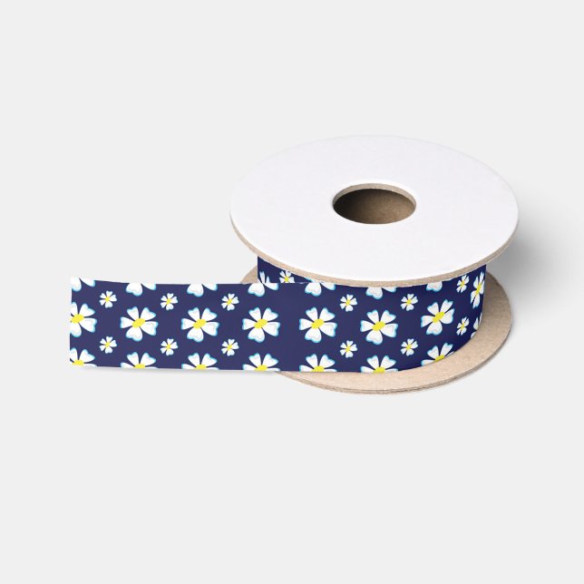 White Flower Pattern Thunder_Cove Satin Ribbon (Spool)