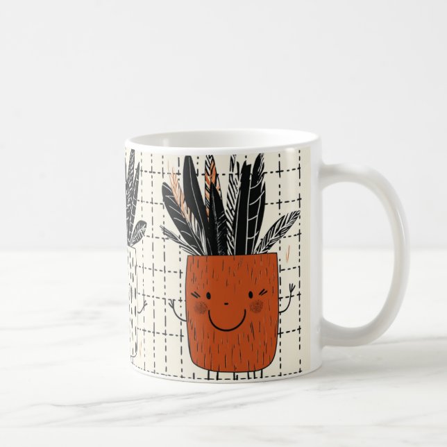 white flower pot decorated with vertical black spo coffee mug (Right)