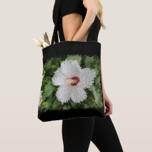White flower puzzle tote bag