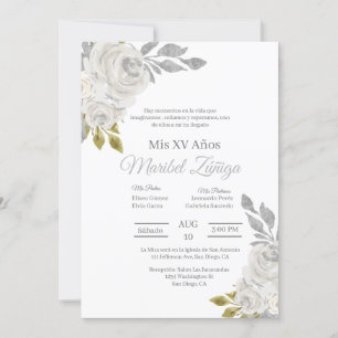 White flower Quinceanera invitation