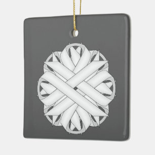 White Flower Ribbon by Kenneth Yoncich Ceramic Tree Decoration