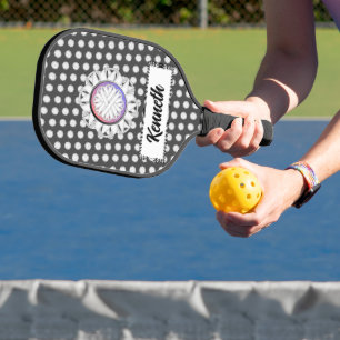 White Flower Ribbon by Kenneth Yoncich Pickleball Paddle