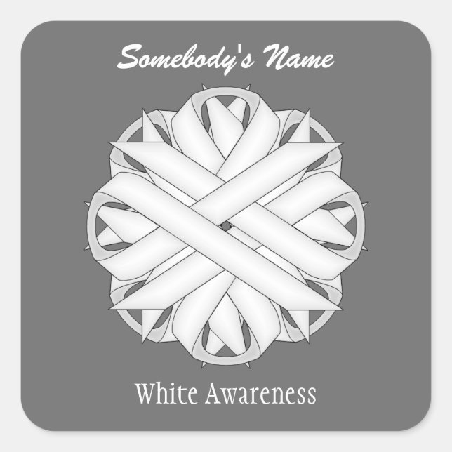 White Flower Ribbon by Kenneth Yoncich Square Sticker (Front)