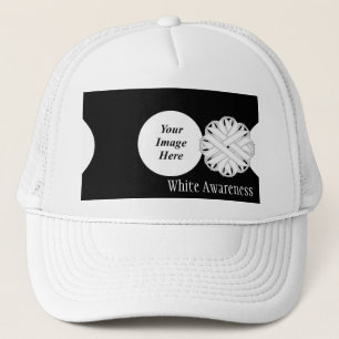 White Flower Ribbon Template by Kenneth Yoncich Trucker Hat