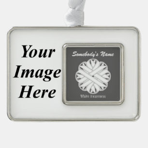 White Flower Ribbon Tmpl (H-I) by Kenneth Yoncich Silver Plated Framed Ornament