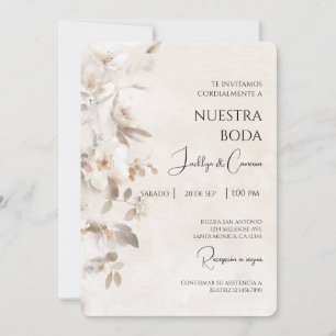 White Flower Spanish Wedding Invitation