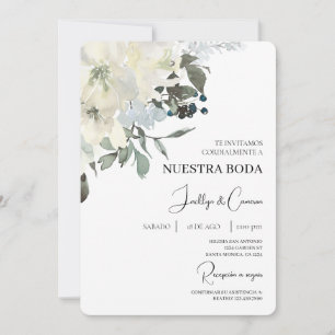 White flower Spanish Wedding Invitation
