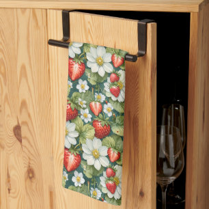 White Flower & Strawberry Tea Towel