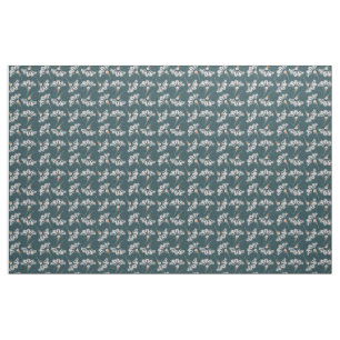 White Flower Teal Fabric