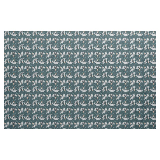 White Flower Teal Fabric (Fat Quarter)