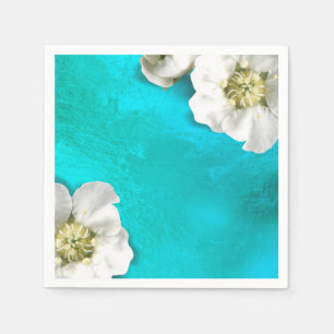 White Flower Tiffany Aqua Glass Metallic Delicate Napkin