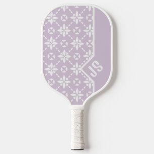 White Flower Tiled Pattern on Pink Border Monogram Pickleball Paddle