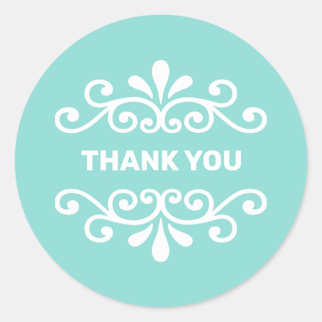 White Flower Vector on Turquoise Teal Thank You Classic Round Sticker (Front)