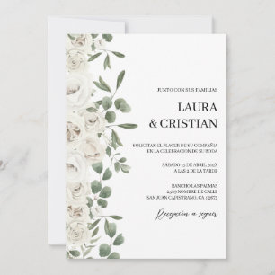 White flower wedding Invitation in Spanish