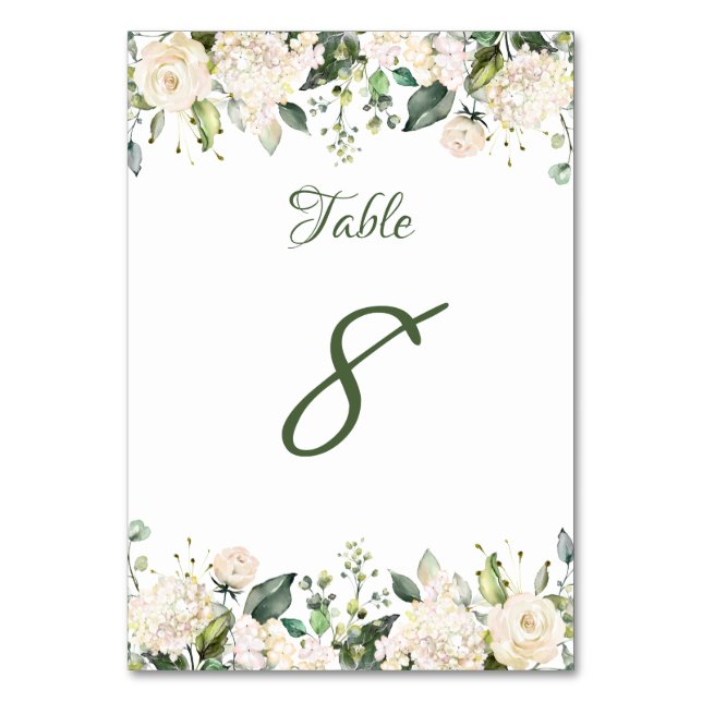 White Flower Wedding Table Numbers (Front)
