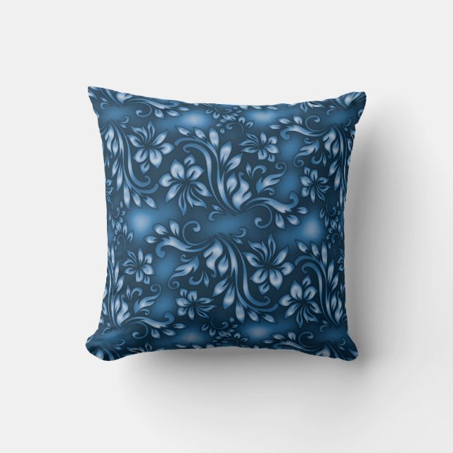 White flower with blue background  cushion (Front)
