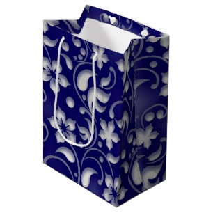 White flower with blue background medium gift bag