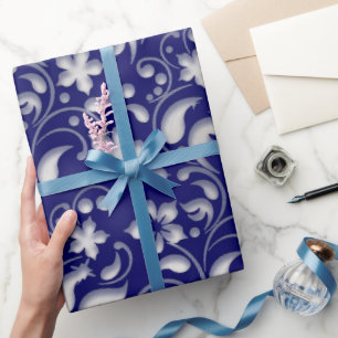 White flower with blue background   wrapping paper
