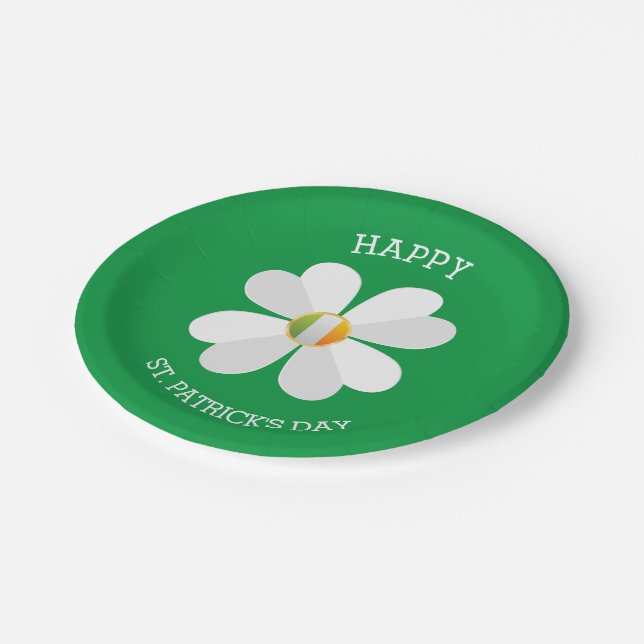 White Flower With Irish Flag- St. Patrick Day Paper Plate (Angled)