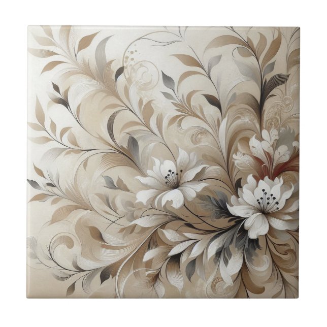 White Flowerd Ceramic Tile (Front)