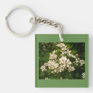 White Flowering Blooms Key Ring