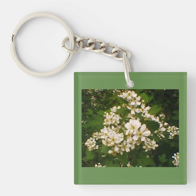 White Flowering Blooms Key Ring (Front)