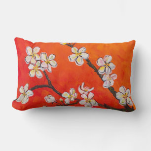 White flowering branch in spring lumbar cushion