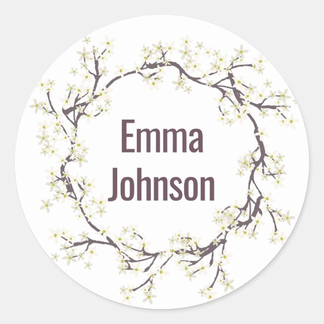 White Flowering Branch Wreath Classic Round Sticker (Front)