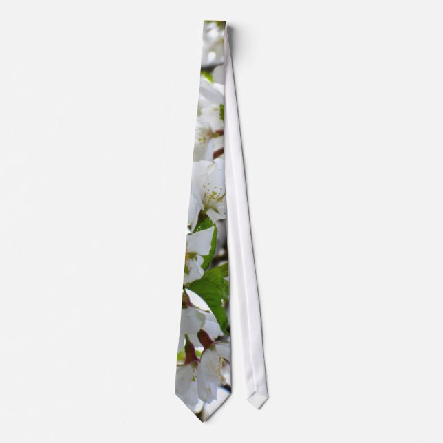 White flowering tree Blossoms Tie (Front)