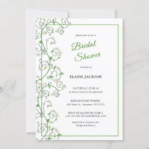 White Flowering Vine Shower Invitation Flat Card