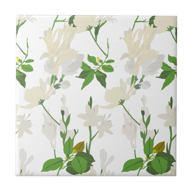White flowers 1 ceramic tile (Front)