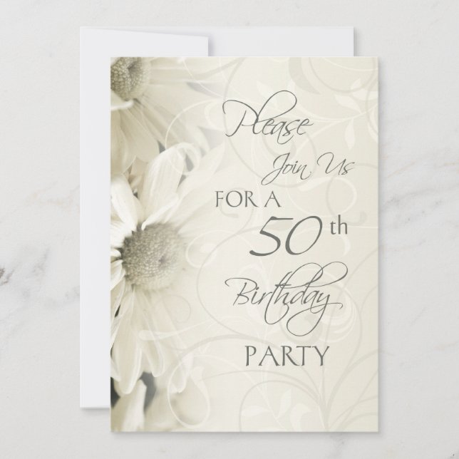 White Flowers 50th Birthday Party Invitations (Front)