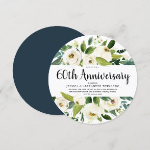 White Flowers 60th 65th 70th Wedding Anniversary Invitation