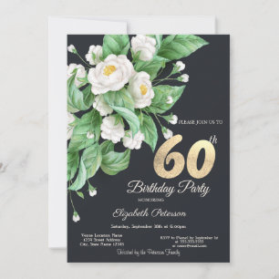 White Flowers 60th Birthday Invitation