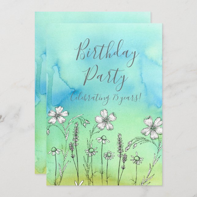 White Flowers 75th Birthday Party Invitation (Front/Back)