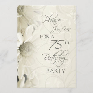 White Flowers 75th Birthday Party Invitations