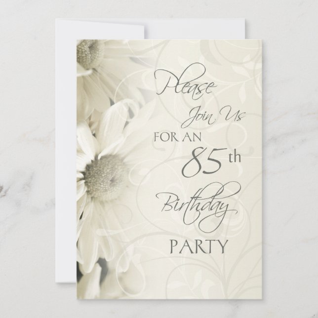 White Flowers 85th Birthday Party Invitations (Front)