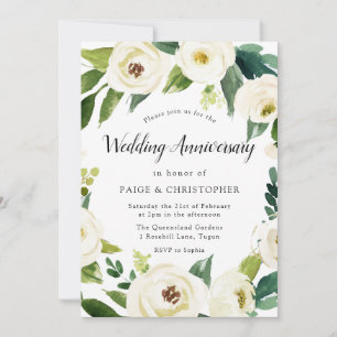 White Flowers All Years Wedding Anniversary Invitation