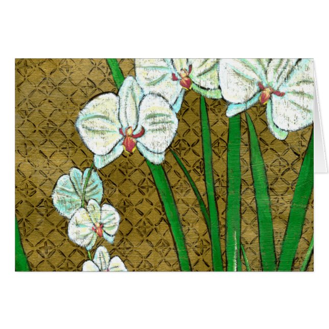 White Flowers and Green Stems on Brown Border (Front Horizontal)