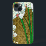 White Flowers and Green Stems on Brown Border iPhone 13 Case<br><div class="desc">White flowers hang off green stems in this piece by Chariklia Zarris. Set against a tan background and surrounded by a brown border this is a simple but elegant painting. Add it to your home and enjoy the beauty!</div>