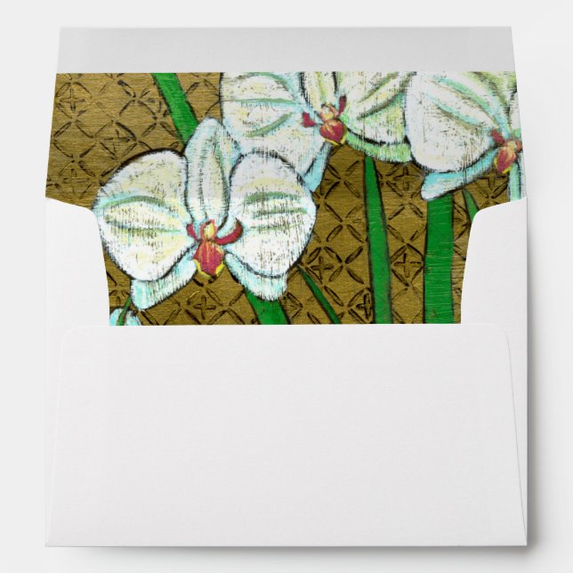 White Flowers and Green Stems on Brown Border Envelopes (Back (Bottom))