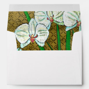 White Flowers and Green Stems on Brown Border Envelopes