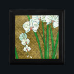 White Flowers and Green Stems on Brown Border Gift Box<br><div class="desc">White flowers hang off green stems in this piece by Chariklia Zarris. Set against a tan background and surrounded by a brown border this is a simple but elegant painting. Add it to your home and enjoy the beauty!</div>
