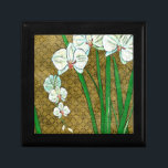 White Flowers and Green Stems on Brown Border Gift Box<br><div class="desc">White flowers hang off green stems in this piece by Chariklia Zarris. Set against a tan background and surrounded by a brown border this is a simple but elegant painting. Add it to your home and enjoy the beauty!</div>