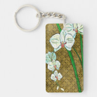 White Flowers and Green Stems on Brown Border