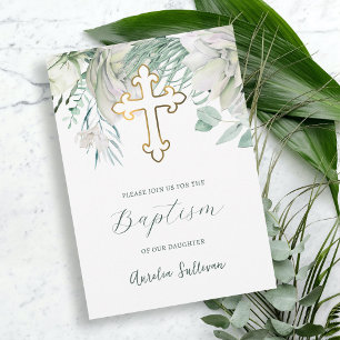 White Flowers and Greenery Baptism Invitation